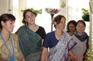 Nadia Devi Dasi from Santa Cruz, Kisori Didi from Utah, Tunga Prema Didi from Arizona, Alpona Bannerjee fom San Jose, and Nalina Sundari Devi Dasi currently living in San Jose Ladies Ashram.