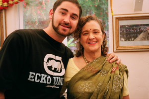 Rasangi Didi, who made her famous soup for Srila Gurudev every day during his visit, here with her son Rasaraj Prabhu.