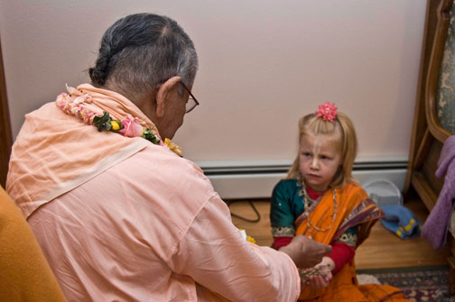 Syama Mohini,daughter of Braja Mohini didi and Jayanta Krsna prabhu receives the holy name.