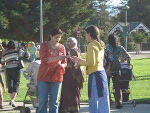 Mahadevi handed out invitations to our Temples in San Jose and Soquel.