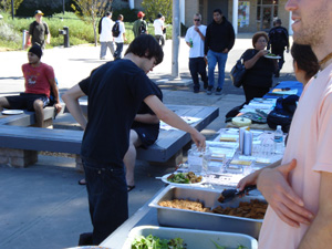 People kept coming over to receive a plate and also ask questions.