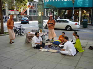Our Devotees gathered on the main street in downtown Santa Cruz and began to chant the Holy Name.