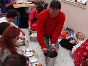 Krsna Bhusan Prabhu helped to serve one of the many preparations.