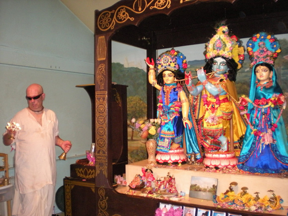 The monthly community meeting at the Seva Ashram for July began with arotik for Their Lordships  Sri Sri Guru Gauranga Gandharvika Giridhari Jiu