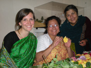 Diksavati Didi had many helpers with her garland seva. Madhavendra Prabhu, Sushila and Kalindi Didis and young Premananda Prabhu all joined in the seva.