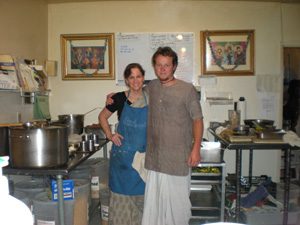 Now that the plates were on the altar it was possible to capture photos of some of the kitchen crew. Here is Sanatani Didi and Shatrughna Prabhu. 