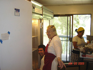 The refrigerators get a thorough cleaning form Harindhu Prabhu and Sureshwari Didi and Vrinda Didis.