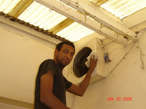 Alex, a new friend of the Ashram helped to clean the exhaust fans.