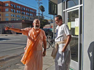 On another day a Harinam was arranged for downtown Santa Cruz. B.C. Parvat Maharaj and Kesavananda Prabhu.