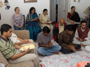 Janardan Maharaj leads everyone in chanting the holy Names.