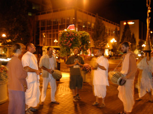 Harinam sankirtan in downtown Eugene.