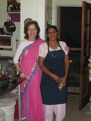 The awesome kitchen crew. Srimatis Jivana and Nandarani,