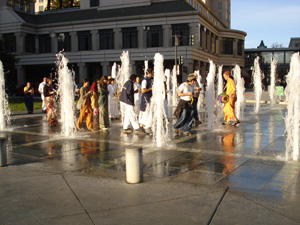 the fountain was beckoning to take part in the sankirtan.