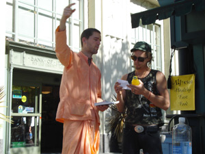 Giving directions to the temple.