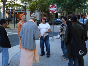 The devotees gathered in downtown Santa Cruz on Pacific Ave.