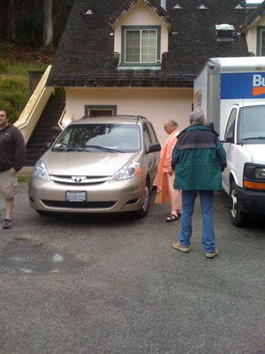 Checking out the new "golden Sankirttan van" before it embarks on its first mission.  The two day and three night festival was held at the Calaveras County Fairgrounds in the lovely "gold country" of the Sierra Nevada foothills in eastern California.