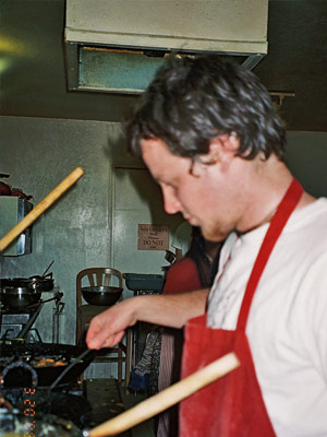 Shatrughna Prabhu helps in the kitchen.