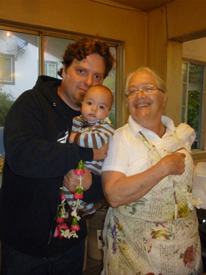 Abhay Charan Prabhu, his son Devon, and his mother, Sureswari Didi, who is always bringing so much joy to the Ashram.