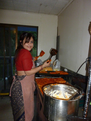 Dhanista Didi gets her enchiladas ready.