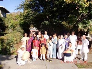 The whole group posed for this shot in front of the garage where the printing press had been.