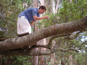 Gaur Nataraj Prabhu standing on the children's treehouse.