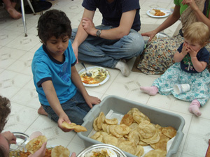 Today was also Little Nimai's birthday, Shobana Krishna Prabhus son, and he happily celebrates it serving Prasadam.