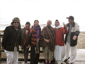 Our honorable visitors from Tijuana and Southern California:  Jaganath Swami Prabhu,  Jahnavi didi, Ana, Naveen Krishna Prabhu (who is actually staying at the Ashram for several months), Madhu Gopal Prabhu, and Purna Brahma Prabhu.  Gopal from Miami took the picture.
